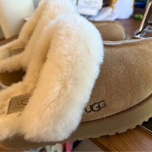 UGG Beige and Off-White Shearling Slippers
